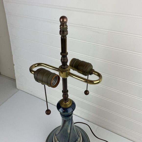 VTG Bill Campbell Pottery Table Lamp Purple Blue Drip Glaze Twist Double Socket - Picture 4 of 10